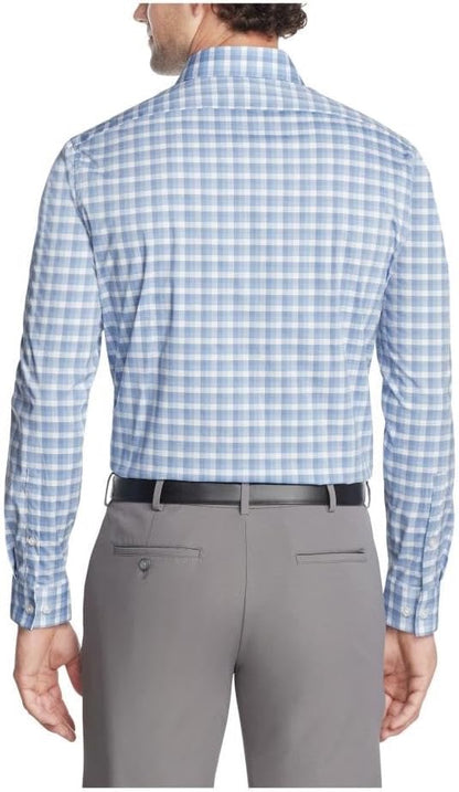 Kenneth Cole Reaction Men's Blue Check Stretch Slim-Fit Dress Shirt
