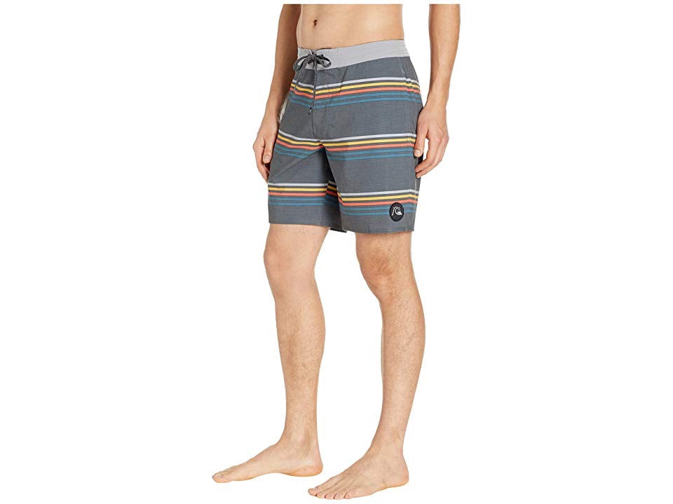 Quiksilver Men's Beach Shorts Stripes Gray Trunks Size 38, 18"Inch