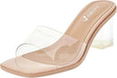 Vivianly Clear Square Toe Chunky Heeled Sandal Mule- NEW With Defect
