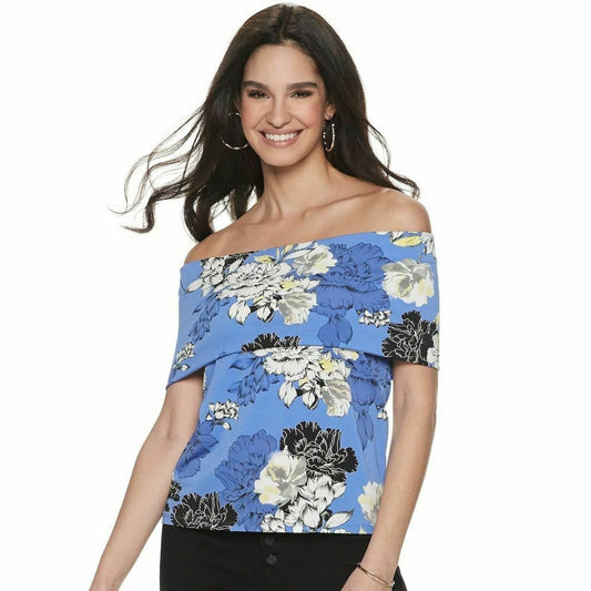 Jennifer Lopez Floral Off Shoulder Blouse Blue and White Top JLO- XL