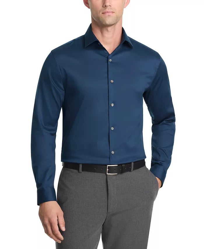 Kenneth Cole Reaction Men's Slim Fit Stretch Dress Shirt Dark Blue