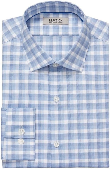 Kenneth Cole Reaction Men's Blue Check Stretch Slim-Fit Dress Shirt