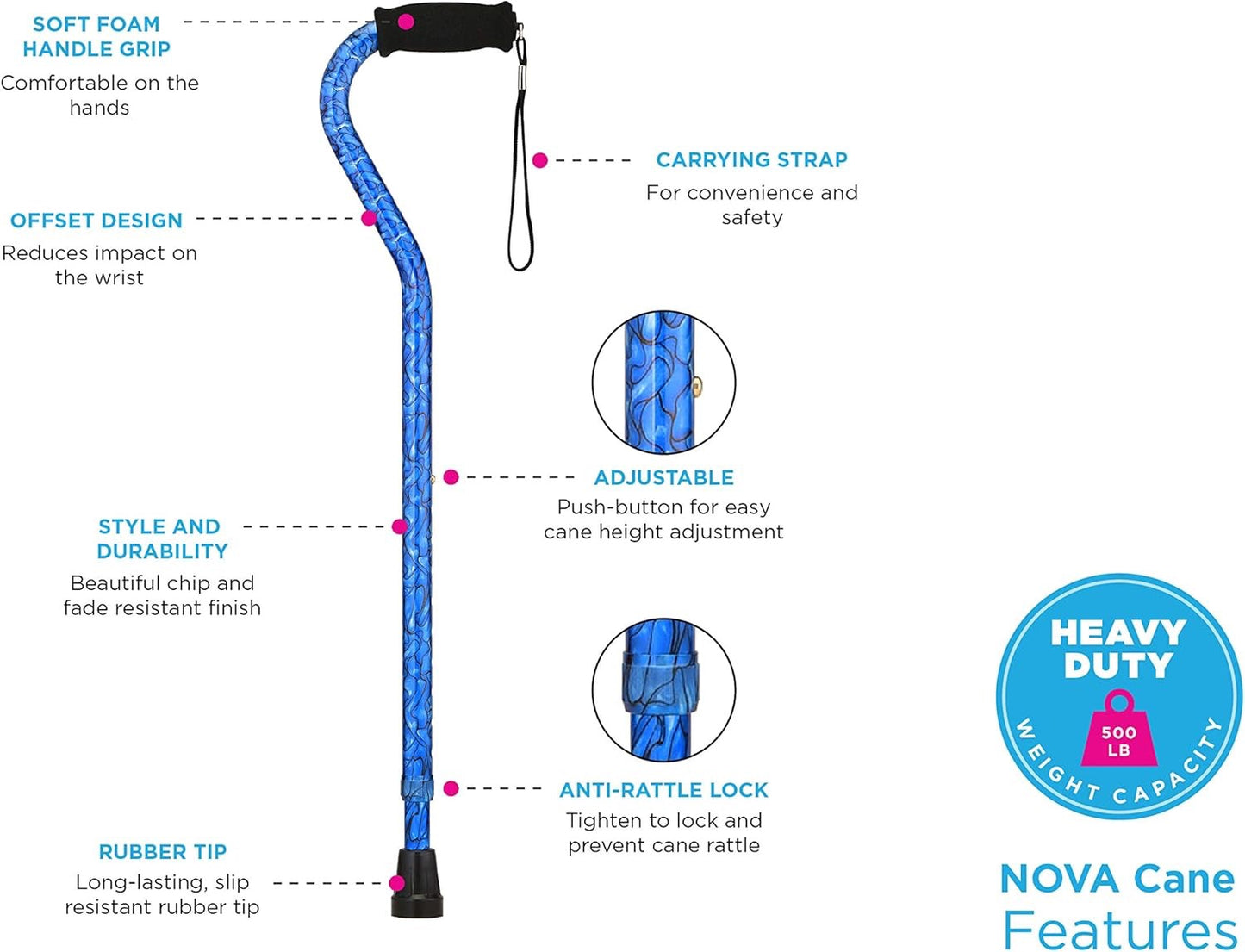 Nova Walking Cane With Offset Handle Lightweight Walking Stick Purple