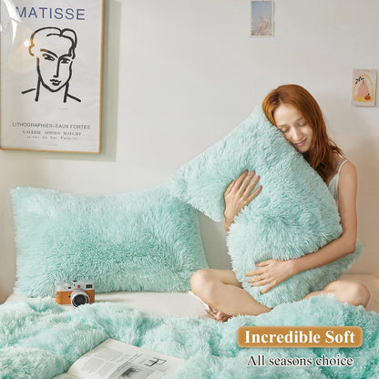 XeGe Fluffy Faux Fur Pillow Cases, Shams for Bed, Sofa, Couch Set of 2