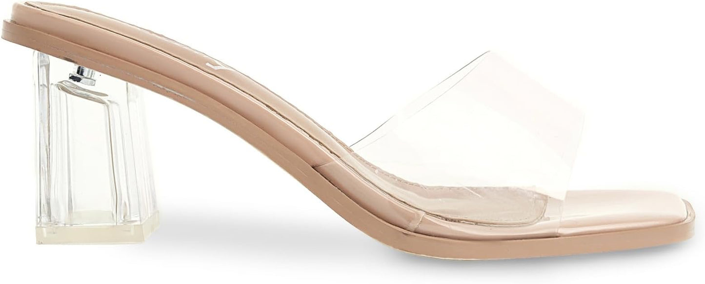 Vivianly Clear Square Toe Chunky Heeled Sandal Mule- NEW With Defect