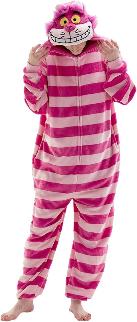 Striped Cat Pajamas Onesie Polar Fleece For Men and Women Sleepwear