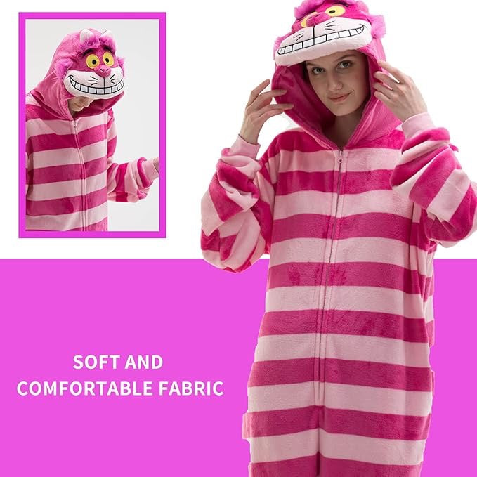 Striped Cat Pajamas Onesie Polar Fleece For Men and Women Sleepwear