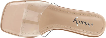 Vivianly Clear Square Toe Chunky Heeled Sandal Mule- NEW With Defect