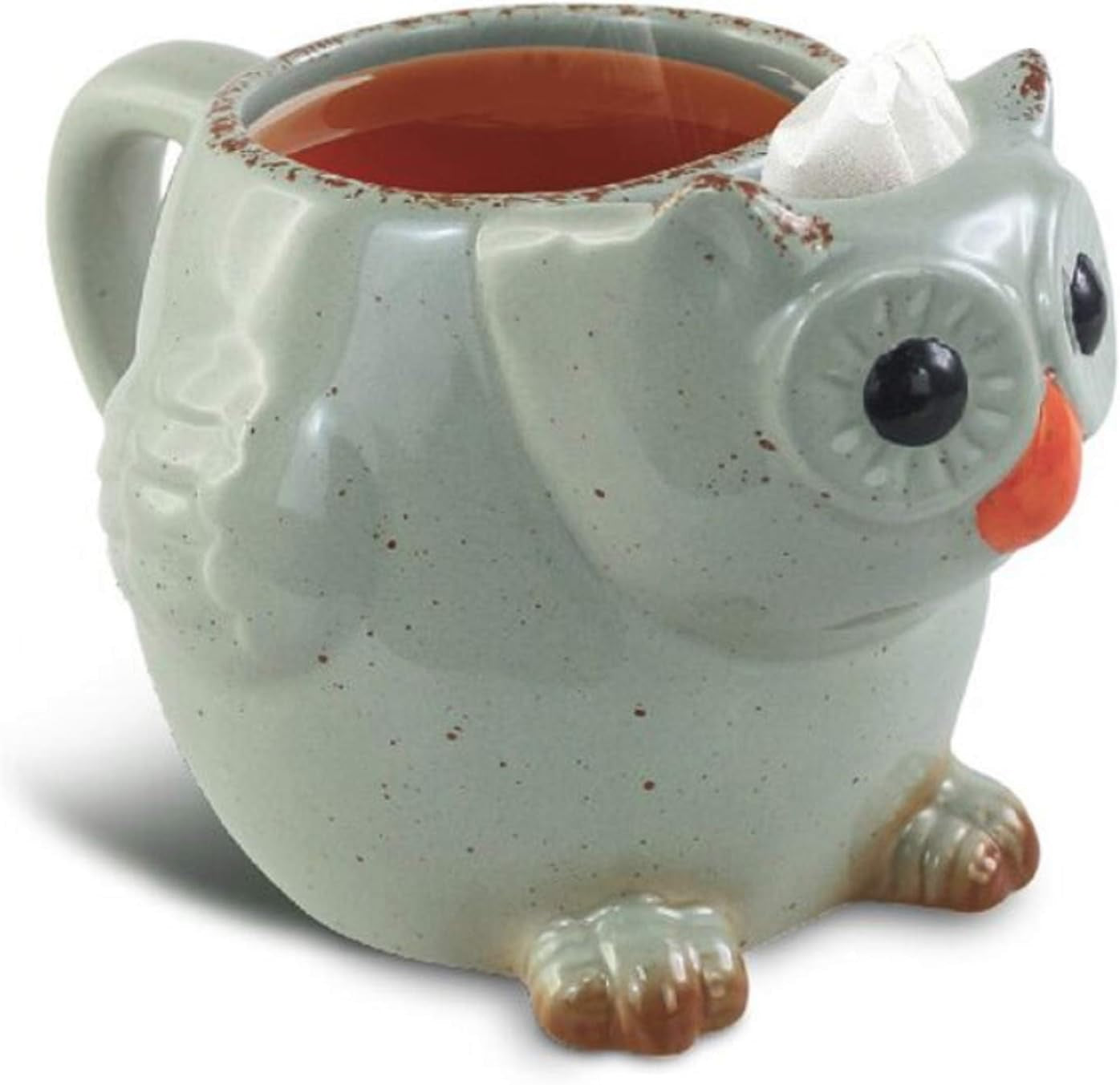 14oz Owl Tea Mug With Integrated Tea Bag Holder Whimsical 3D Green