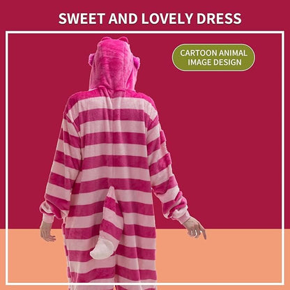 Striped Cat Pajamas Onesie Polar Fleece For Men and Women Sleepwear