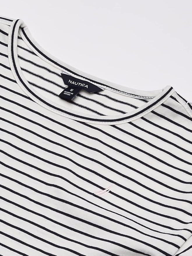 Nautica Girls Little Short Sleeve Fashion Tee, Cream Floral Stripes