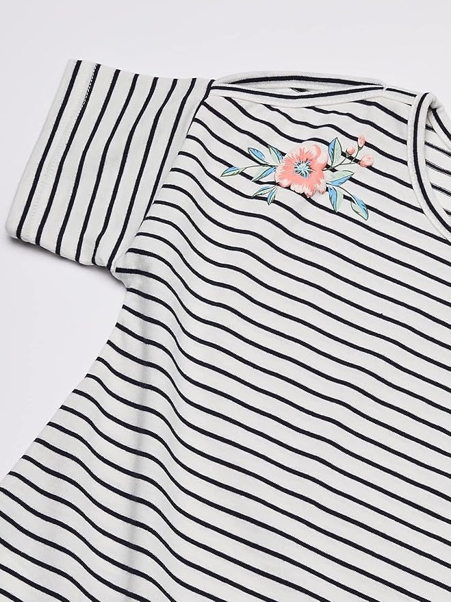 Nautica Girls Little Short Sleeve Fashion Tee, Cream Floral Stripes