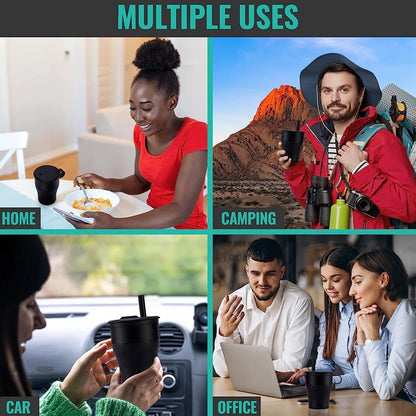 Collapsible Silicone Travel Cup with Lid & Straw for Hot & Cold Drinks