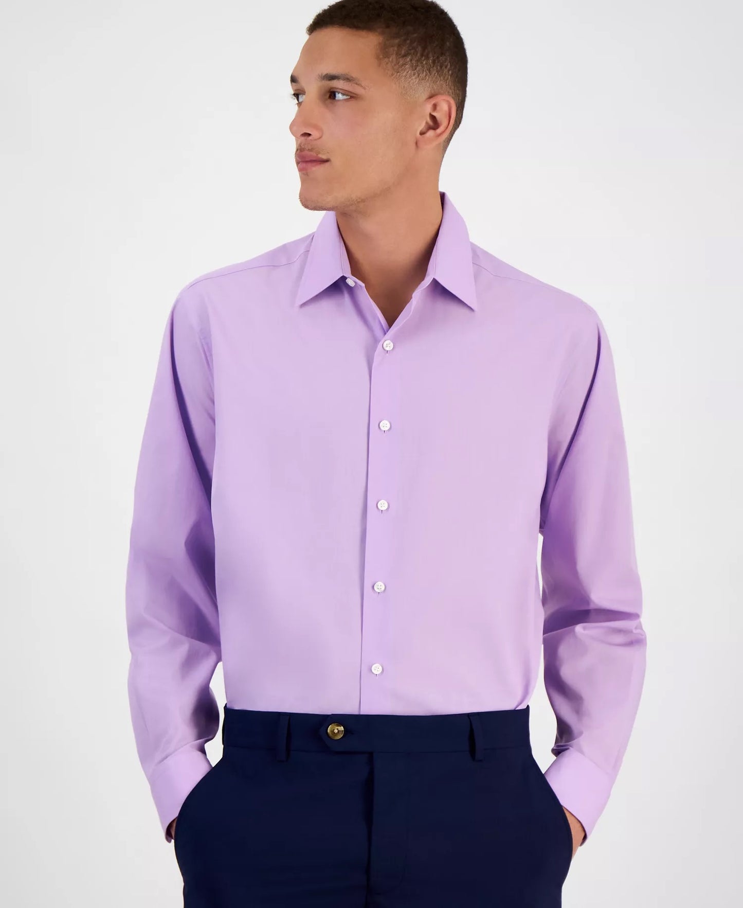 Club Room Men's Regular Fit Purple Lavender Long Sleeve Dress Shirt