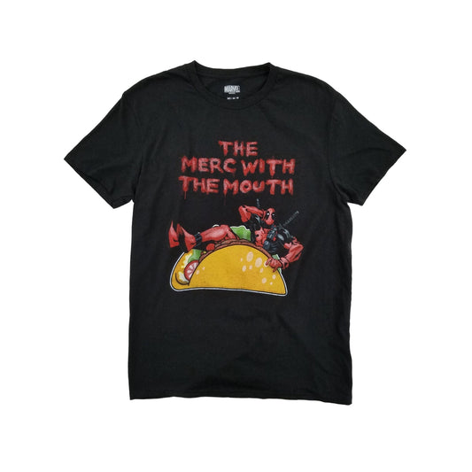 Marvel Men's Black Deadpool Taco Merc With The Mouth Graphic T-Shirt Large