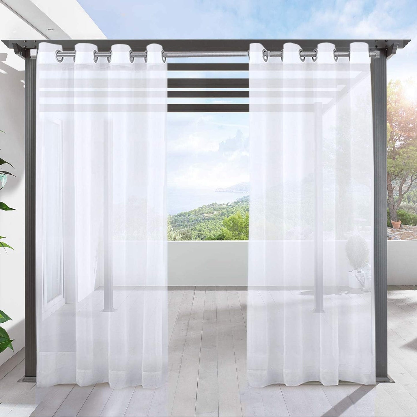 Single Panel Outdoor Indoor Curtains White Sheer Patio 108 Inch Length