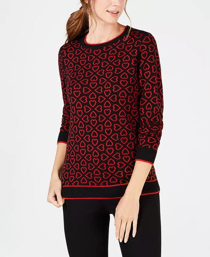 Charter Club Heart-Pattern Sweater In Black With Red Hearts