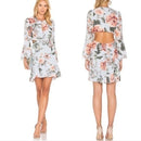 Bardot Floral Frill Cutout Chiffon Mini Dress Long Bell Sleeves -10/L
