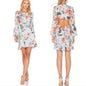 NWT Bardot Floral Cutout Bell Sleeve Mini Dress Blue Pink | Size 10/L