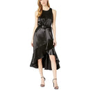 Taylor Dress Satin Sleeveless Midi Dress In Black With a High-Low Hem