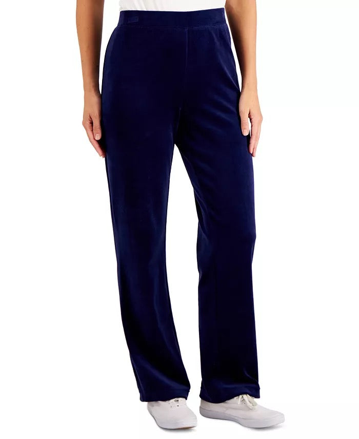 Karen Scott Women's Velour Running Sweatpants Sport Navy Blue-PM