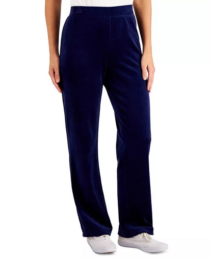 Karen Scott Velour Straight Leg Lounge Pants Royal Blue Petite Size PM