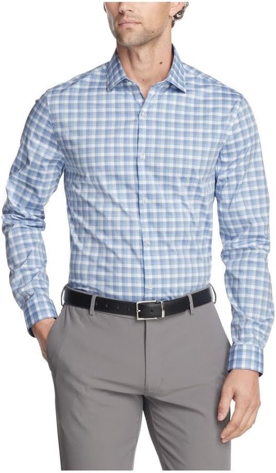 Kenneth Cole Reaction Men's Blue Check Stretch Slim-Fit Dress Shirt