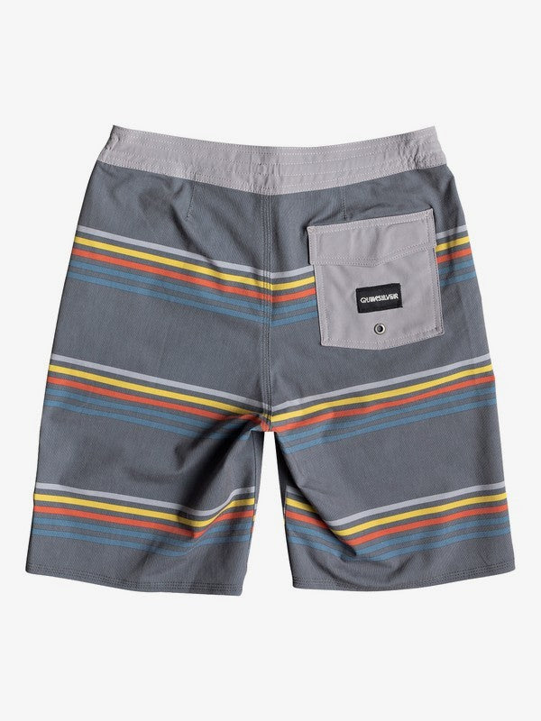 Quiksilver Men's Beach Shorts Stripes Gray Trunks Size 38, 18"Inch