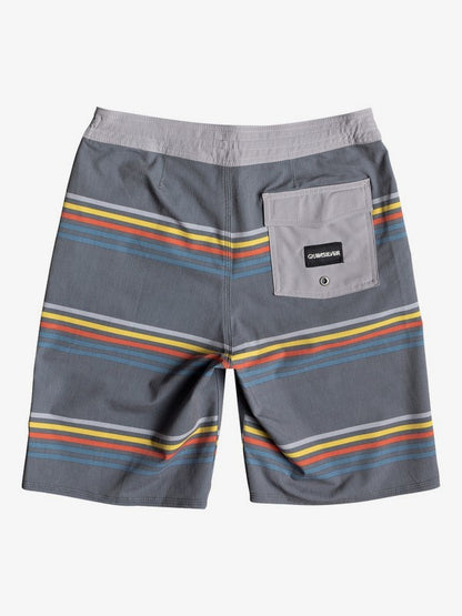 Quiksilver Men's Beach Shorts Stripes Gray Trunks Size 38, 18"Inch