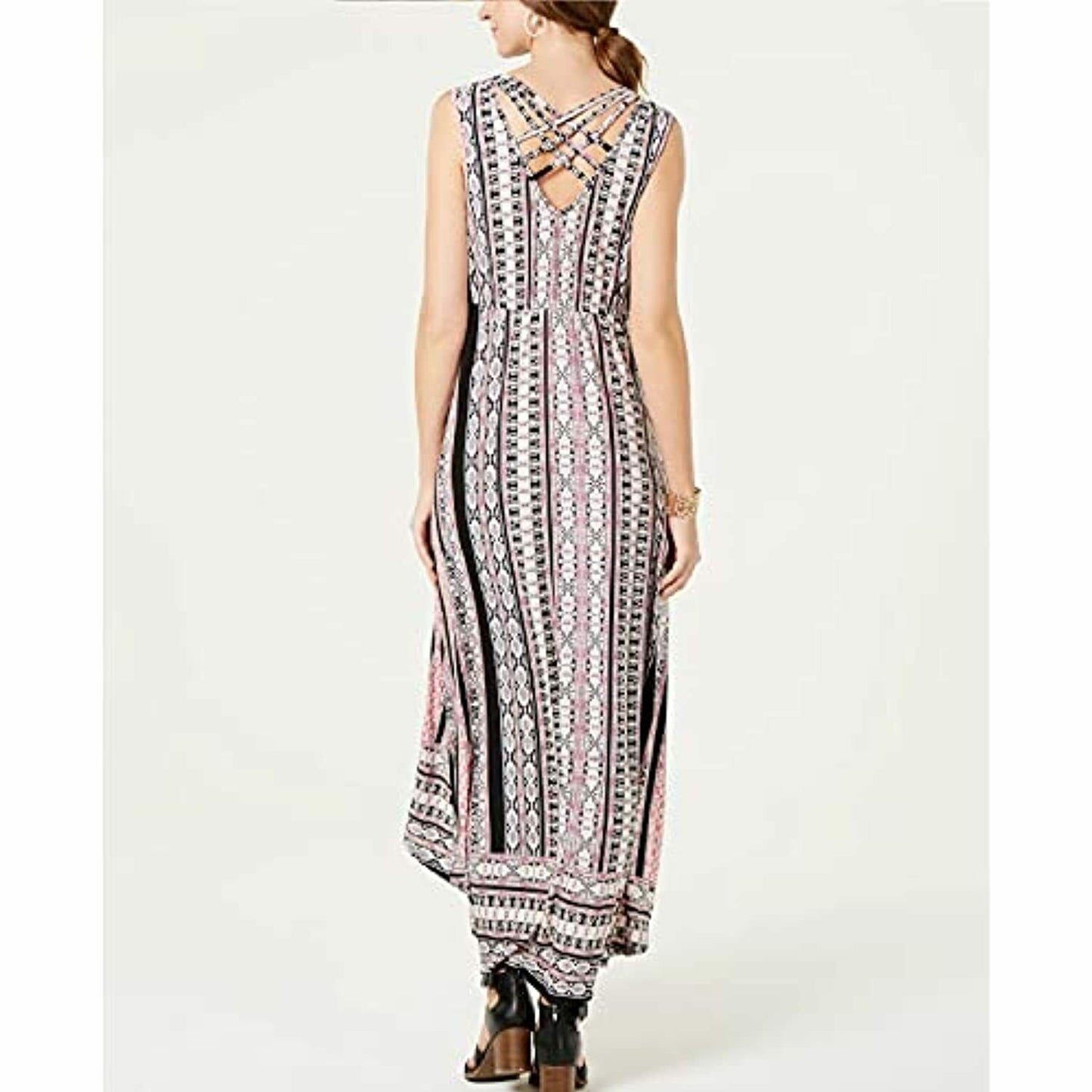 Style & Co Pink, White & Black Aztec Print Maxi Dress