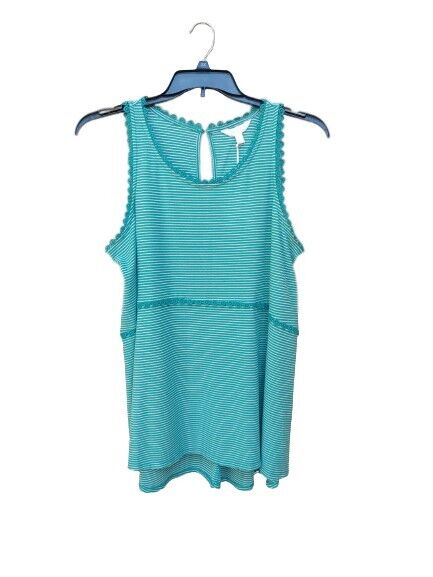 Lauren Conrad Women's Peplum Tank Top Lace Accent Green With Stripes